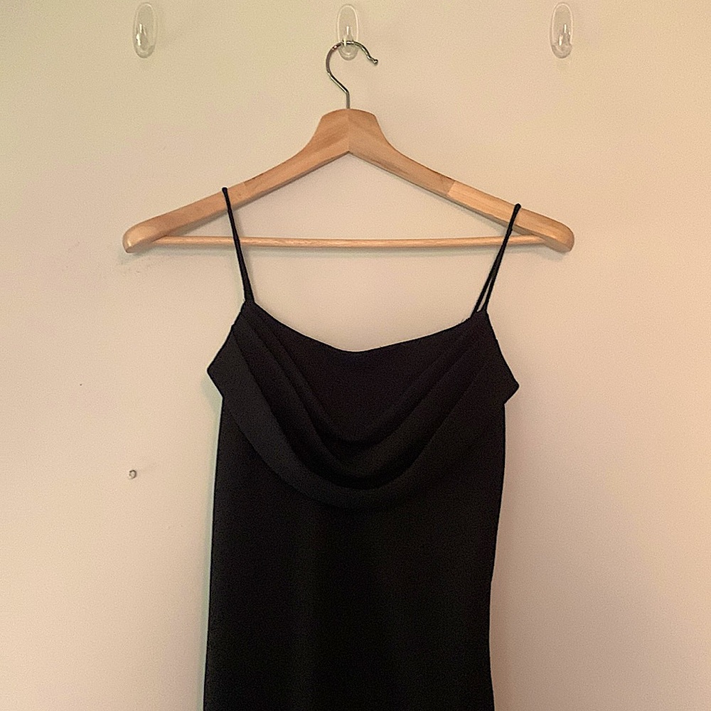 Black cowl neck evening dress